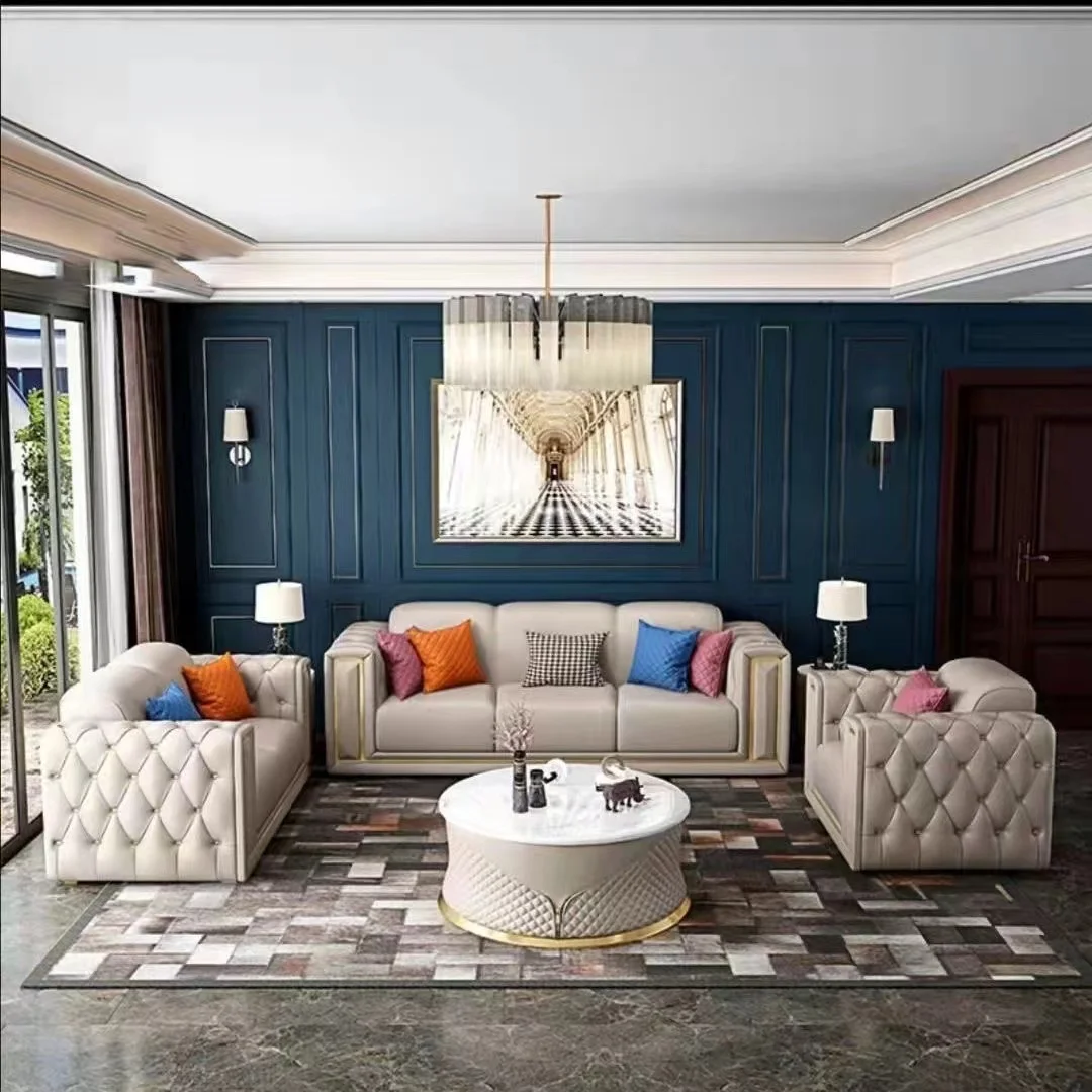 Modern New Design luxury Couch With Brass Legs Plush Leather Sofa Living Room Furniture