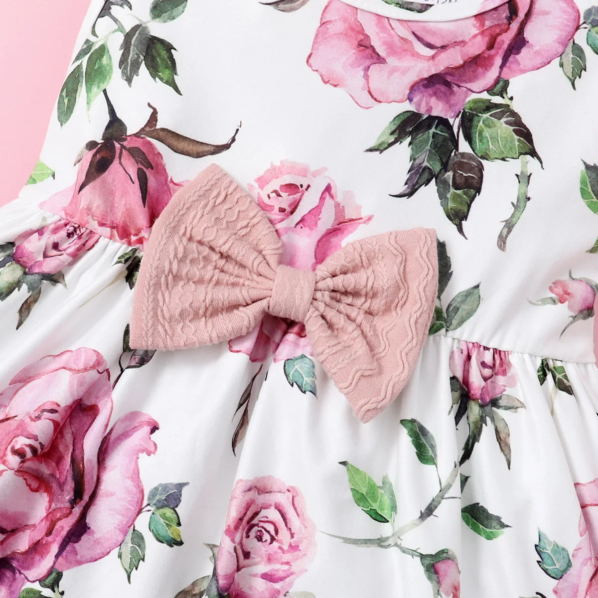 Sunny Baby 2023 Spring and Autumn New Kids Clothing Pink Long Sleeve Top + Bow Floral Dress Toddler Girls Two-piece Set