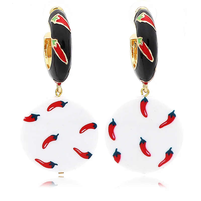 V & R Joalheria ювелирные изделия C-hoop серьги эмаль перец и белый акриловый падение перец шаблон имитация позолоченные серьги