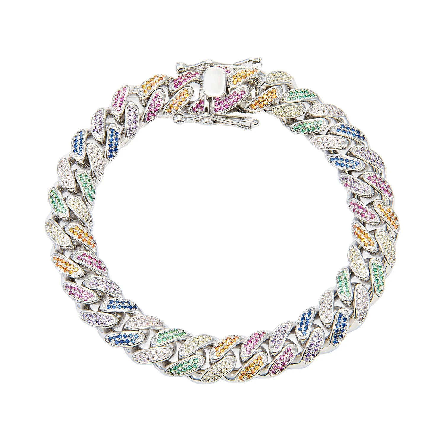 
Custom Colourful High quality fashion 925 silver iced out cuban chain bracelet 