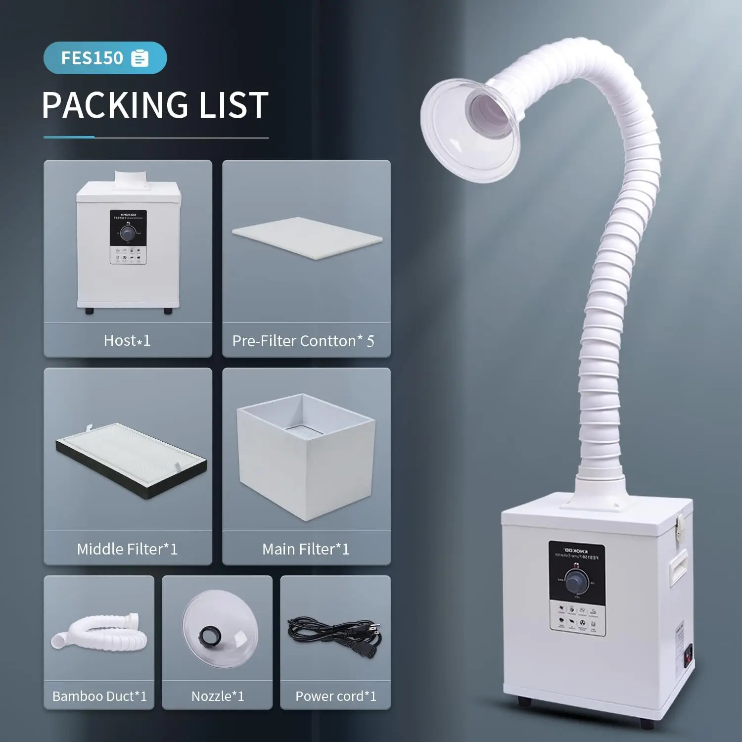 Laser Smoke Absorber HEPA Filter 150W Fume Extractor FES150 Dust Extractor with CE DTF Purifier for DIY and Nail Salon,Beauty