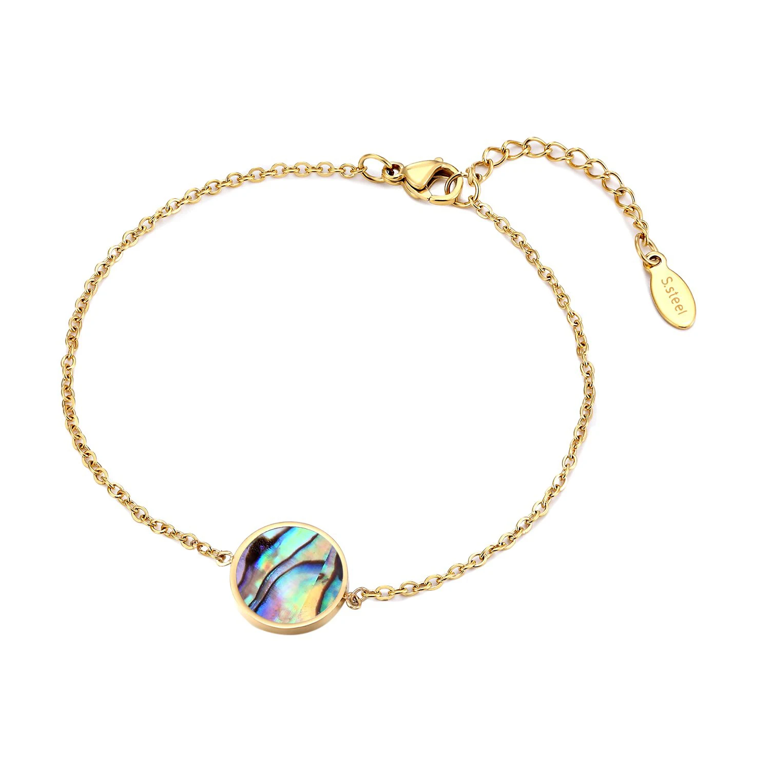 
new collection popular stainless steel mother of pearl stone cicret charm engraved bracelet for women 