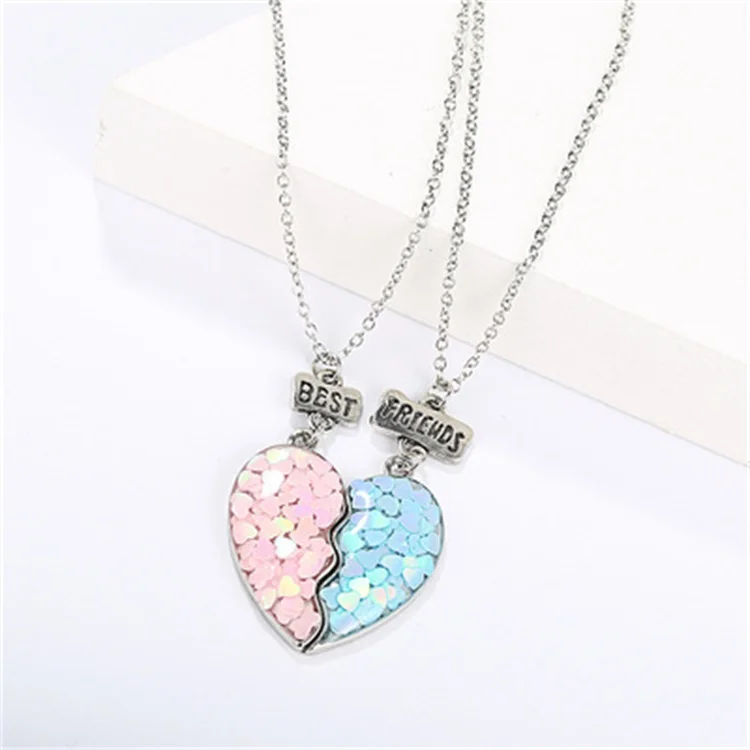 Double Heart Sequins Necklaces For Confidante Best Friends Lettering Glue Dropping Bracelet Jewelry Friendship Necklace 1