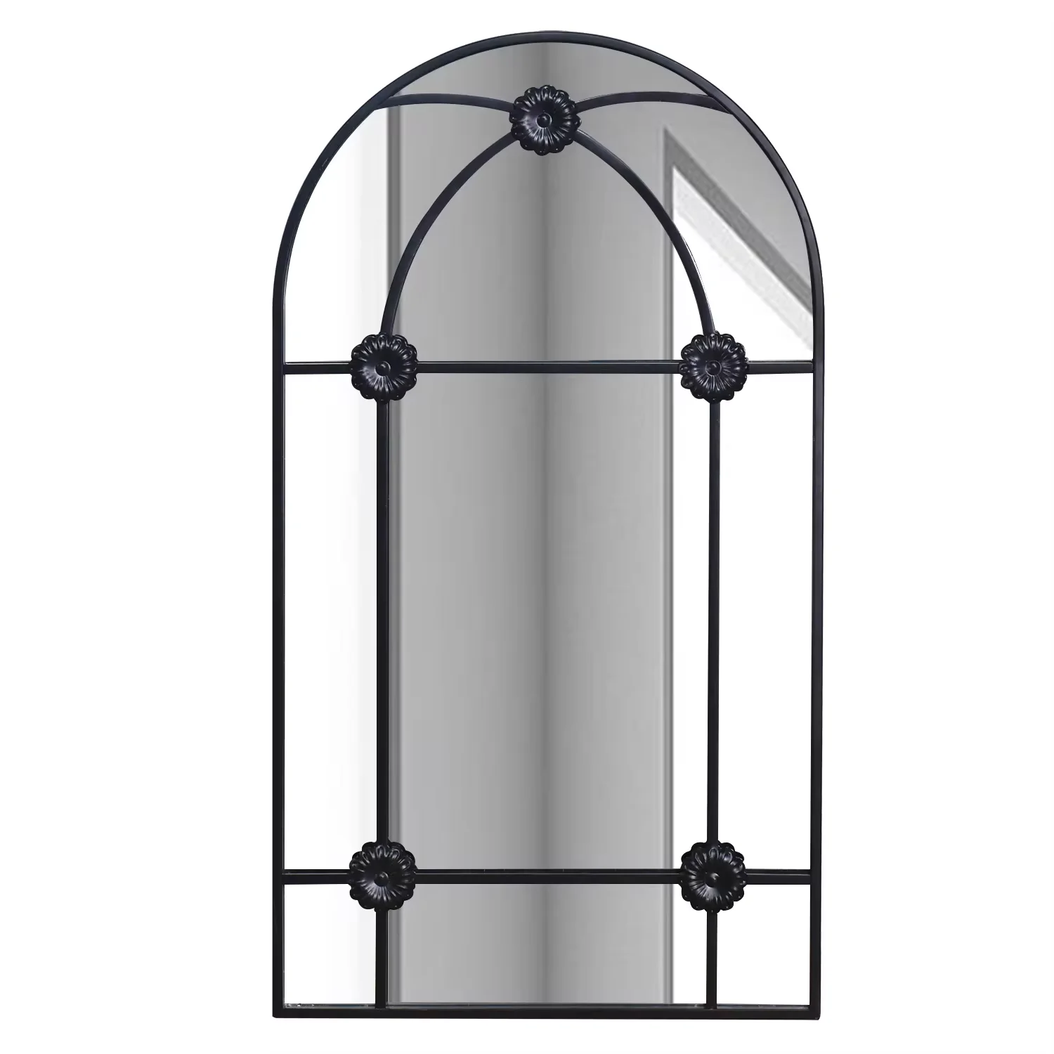 Modern large decorative Gold Black Window panel Arch Metal Framed art Mirror For Wall Decor