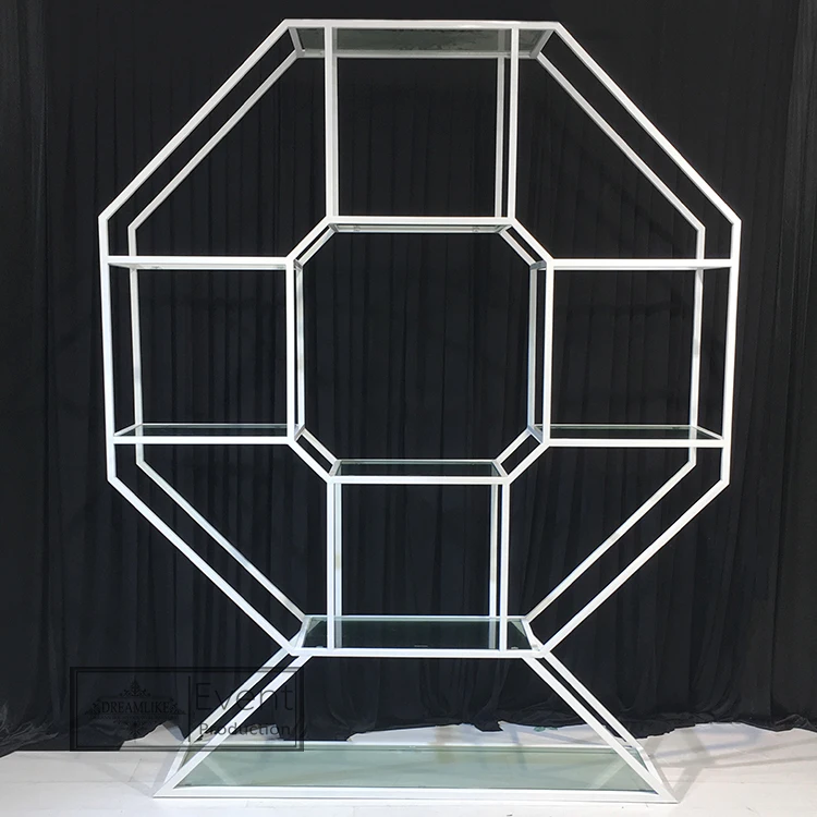 Octagon gold stainless steel frame wine glass rack shelf for wedding party