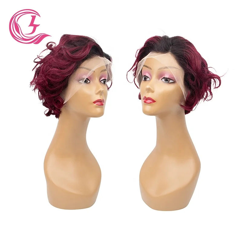 Clj Alibaba Online Shopping Pixie Coupe Aligned Remy Silky Vietnamese 1B99J Color 13X4 Short Pixie Cut Wig For Wigs