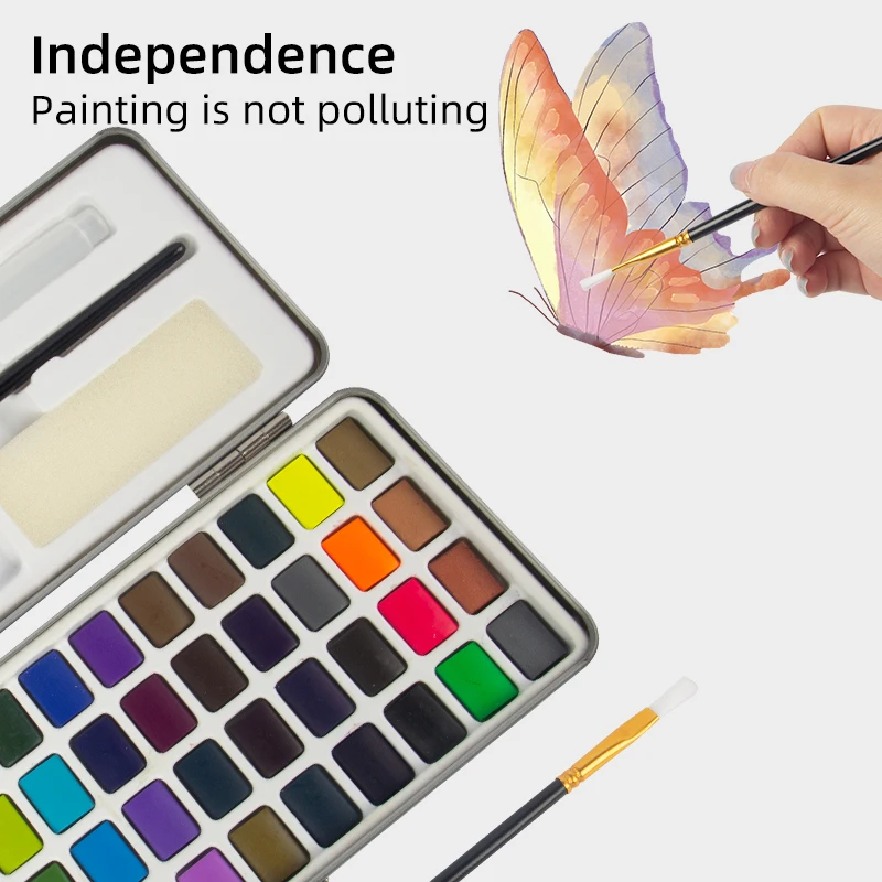 48-Color Watercolor Paint Set with Water Brush Pens & Drawing Pencil Starter Kit for Canvas Painting