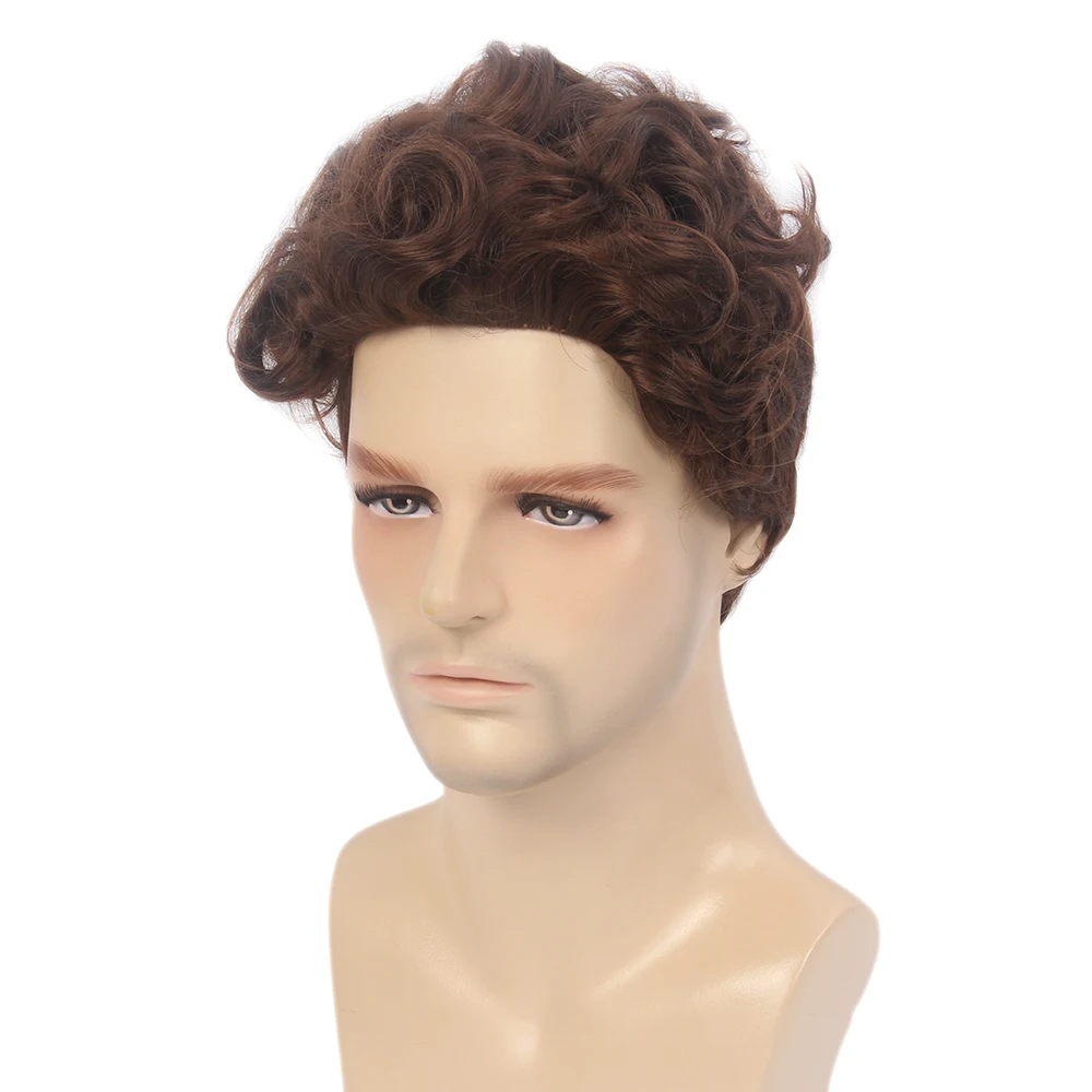 Stfantasy Curly Short men wig Layered Natural Wave Synthetic Hair mens wigs Brown Wig for male