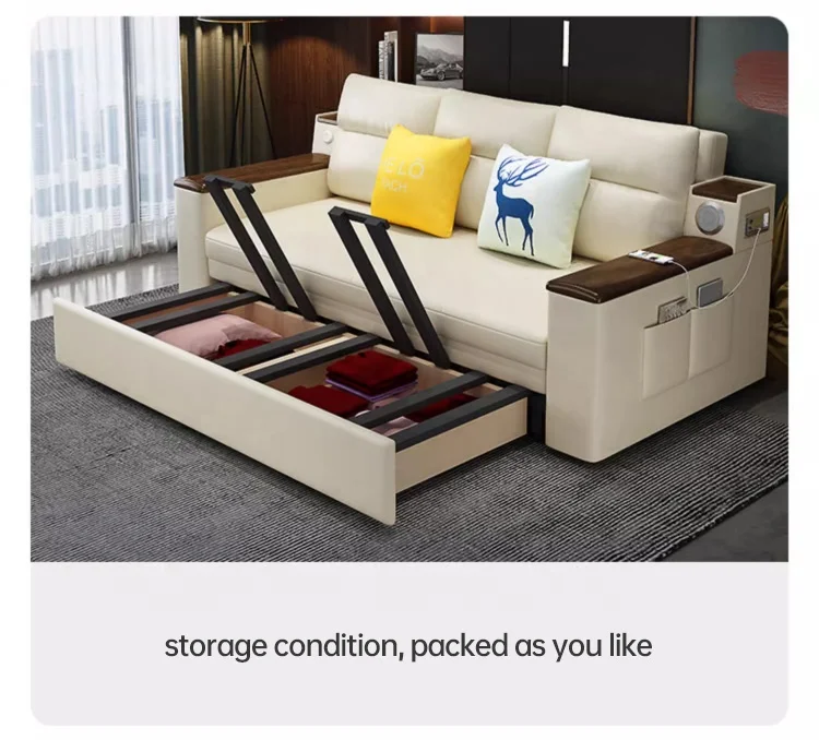 Living Room multi-functional wooden sleeper sofa bed can be converted into folding sofa bed with storage space sofa bed