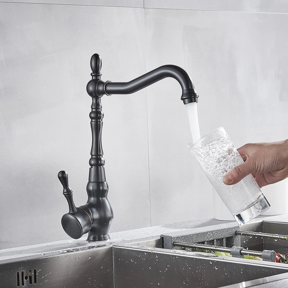 
kitchen Water Tap Oil Rubbed Bronze Deck Mounted Single Handle Kitchen Sink Faucets Hot Cold Water Mixer Tap 