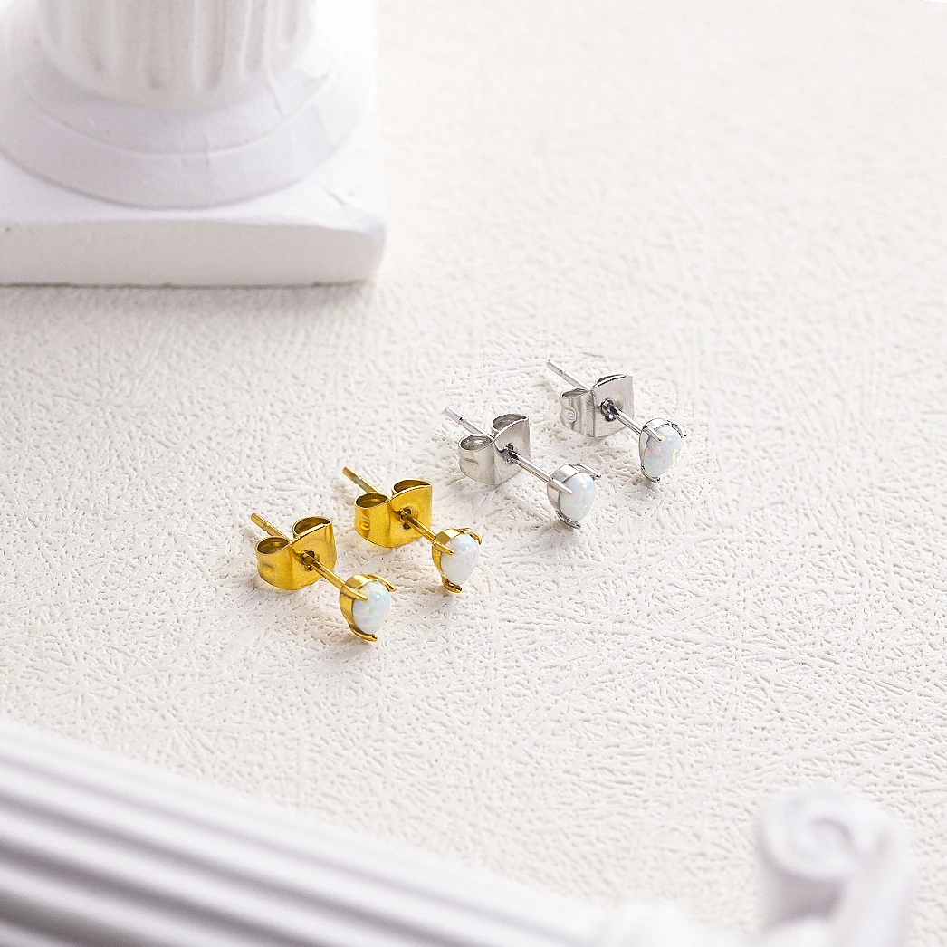 Powell Personailized Custom In Stock Australian Opal Earrings Jewelry 5 Plus 4 Mm Stainless Steel Studs Opal Earrings