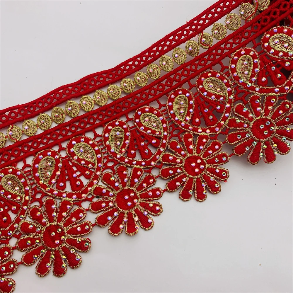 Golden Knit 12cm Width 3d Flower Polyester Lace Embroidery African Lace Trim