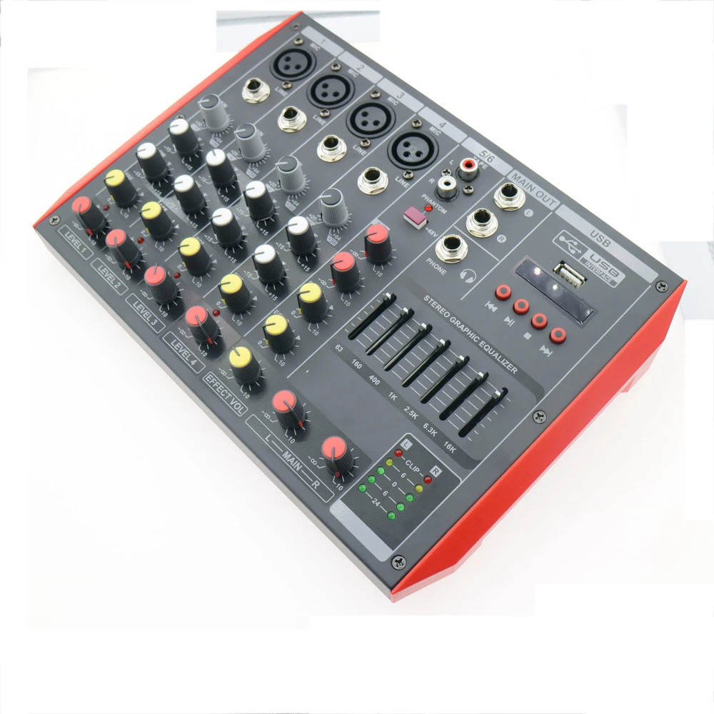 Pro MG6 6 Microphone Input Channel Professional Sound Audio Stage Home Studio Live Mixng Wireless EQ USB 48V Console Mixer