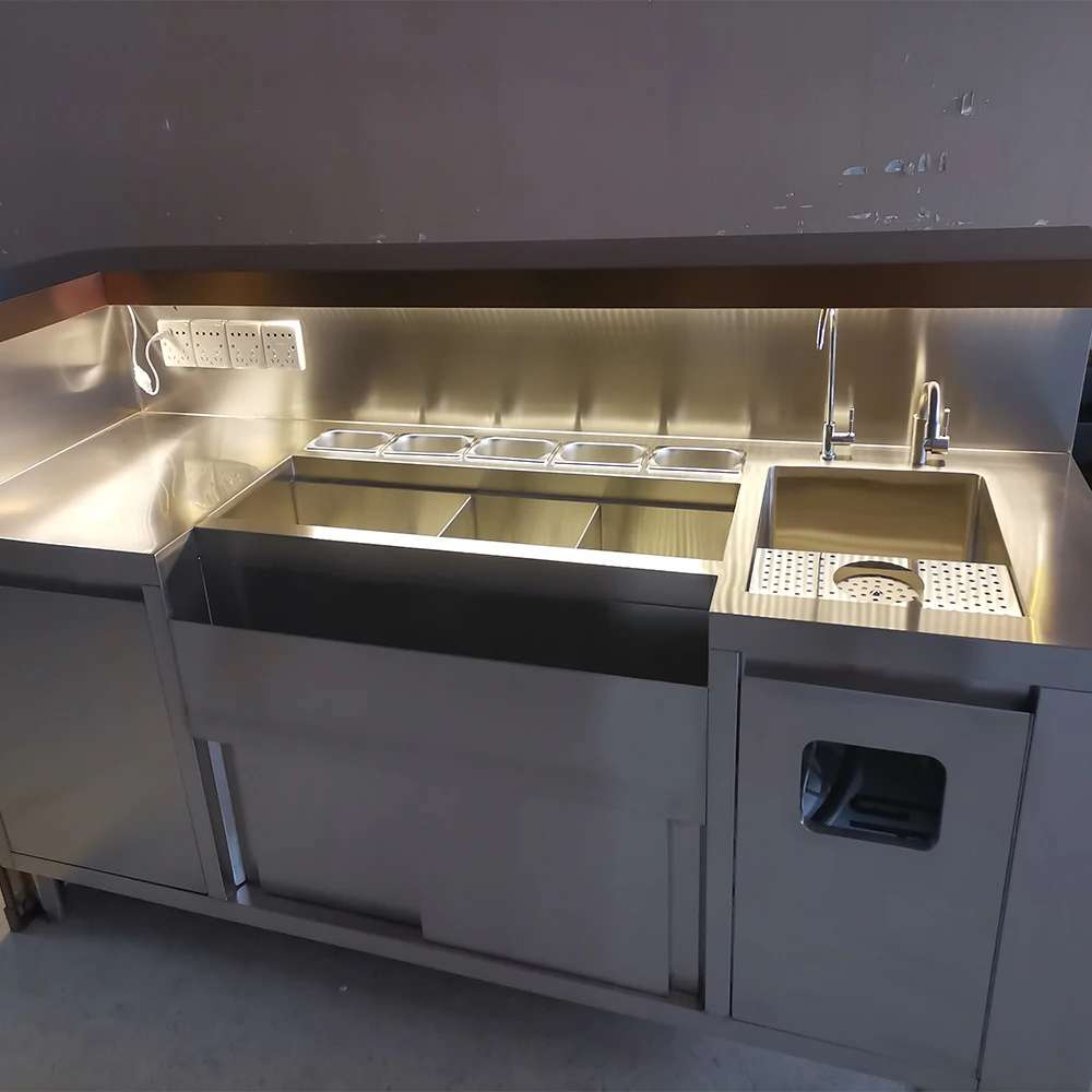 Classic stainless steel portable cocktail station beverage movable bar