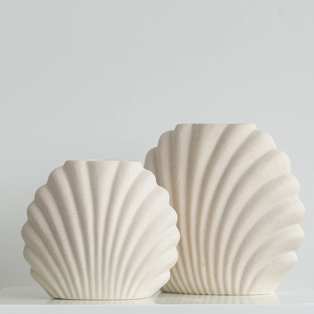 Nordic Ins Style Decorative Home Decor White Shell Shape Pampas Flower Vases For Modern Minimalism Ceramic Vase