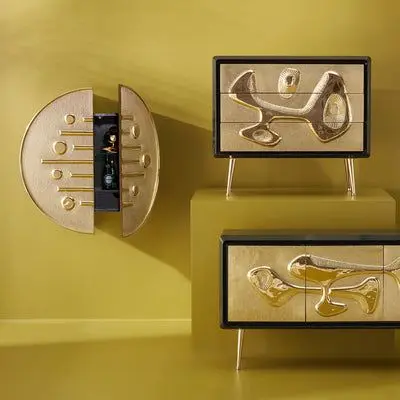 Jonathan Adler Reform Bar Cabinet American Artistic Polished Gold Door Storage Wall Cabinet Sideboard Home Decor