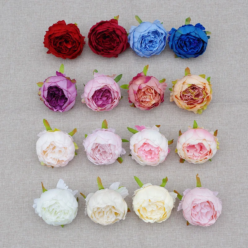 Factory Direct 9cm Artificial Peony White Flower Head For Birthday Diy Wreath Wedding Bar Decoration