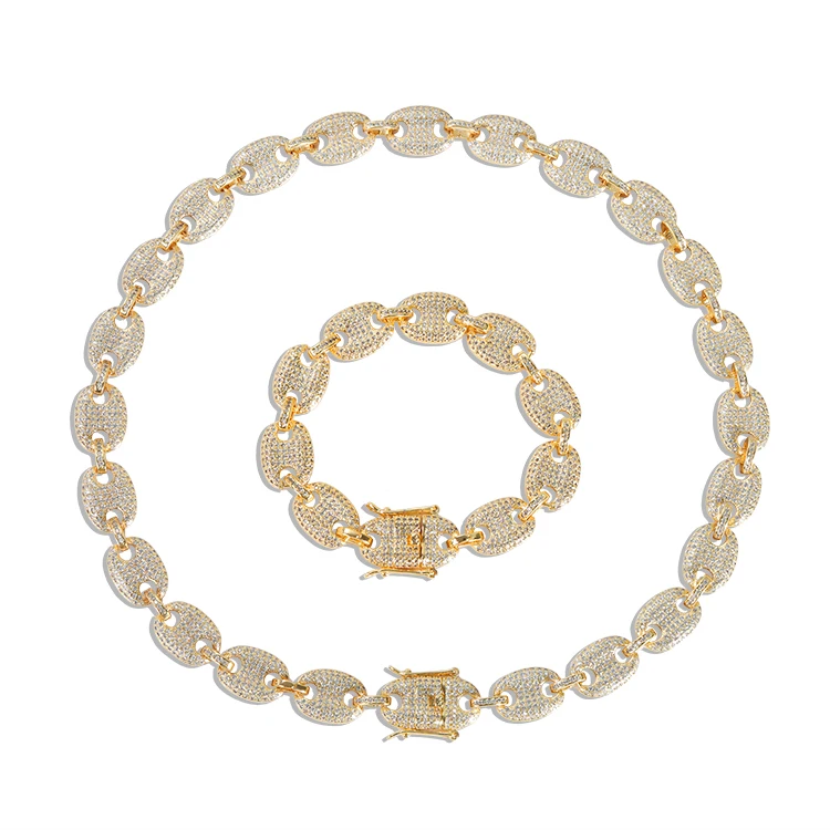 
18inch Men Copper Alloy Jewelry Sets Charm Necklace And Bracelet Set Iced Out Cz Stone mens jewelry hip hop 