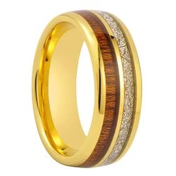 Couple Jewelry KOA Wood and Meteorite Tungsten Wedding Ring Rose Gold