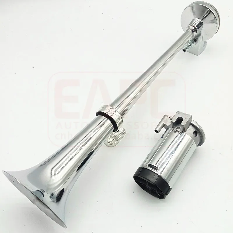TZ-318 Car Air horn 450mm 17 Inches Chrome Zinc Alloy Single Trumpet Truck Air horn Compressor 12V horn