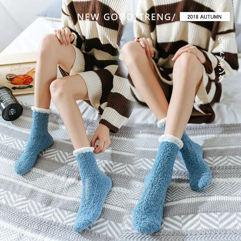 Wholesale Cute Cozy Fuzzy Fluffy Crew Slipper Socks Unisex Socks Women Winter Thickened Warm Home Sleep Socks