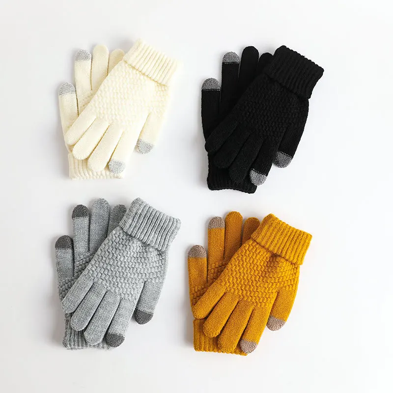 Winter Touch Screen Gloves Women Men Warm Stretch Knit Mittens Acrylic Crochet Thicken Gloves
