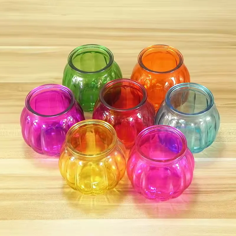 Wholesale 200ml High Quality Pumpkin Shaped Colorful Glass Candle Holder with Cork Lid for Decoration