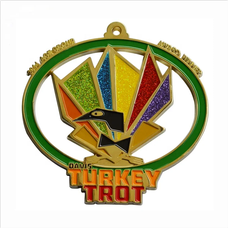 quality die casted glitter gold turkey trot medals