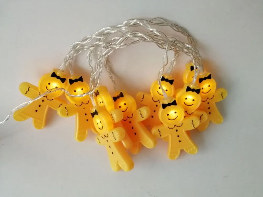 10 LED Christmas Decoration Ornament Lights Set Novelty Gingerbread Men String Lights Battery Gingerbread Cookie Man Night Light