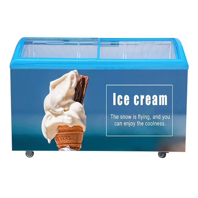 Factory Direct Tempered Display Supermarket Horizontal Curved Sliding Door Ice Cream Showcase Freezer