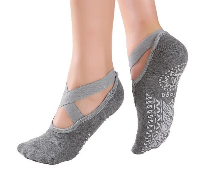 
Yoga new ballet style cross wrap side open back professional non-slip sports boat five finger socks 