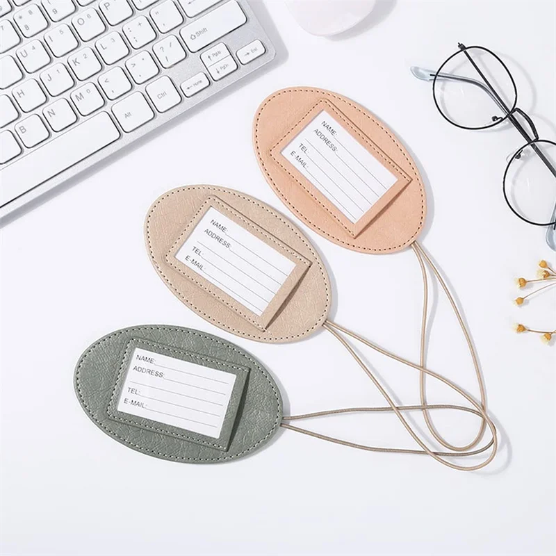Fashion Travel Accessories Suitcase Tags Waterproof Pu Leather Luggage Tags Baggage Identifications Labels with Elastic Strap