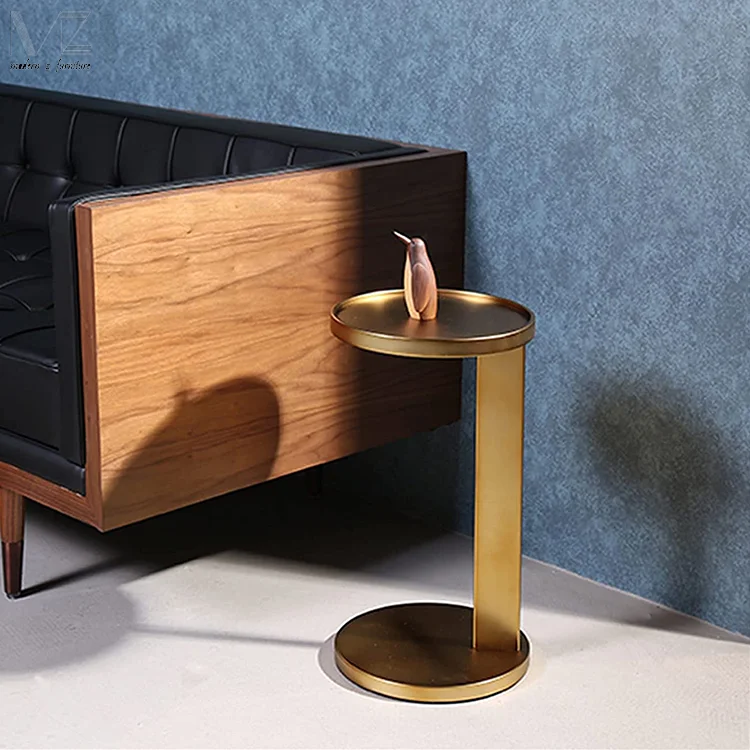 Luxury Design Living Room Furniture Side Table Round Brass Antique Gold Carbon Steel Bed End Sofa Coffee Tables