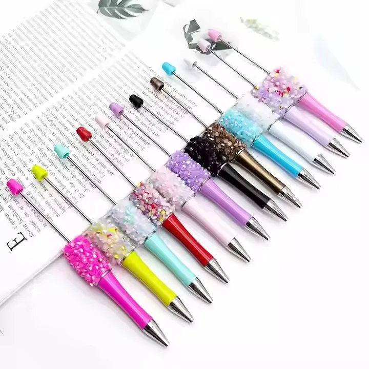 New Design Bead Gift Pens Popular DIY Bead Charm Ballpoint Pen for Wedding Birthday Colorful Glitter Style Wholesale