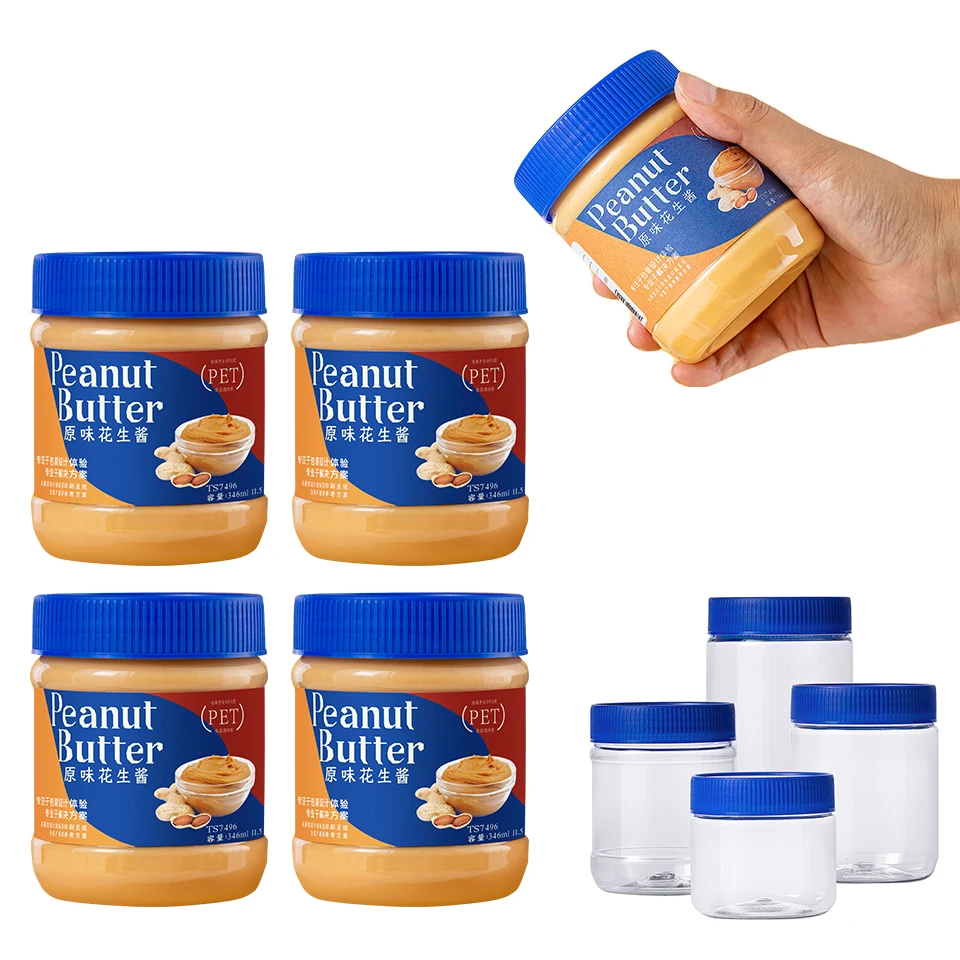 Print labeling  8oz 11oz 12oz 16oz plastic mayonnaise jam peanut butter packaging jars empty PET bottle for peanut butter