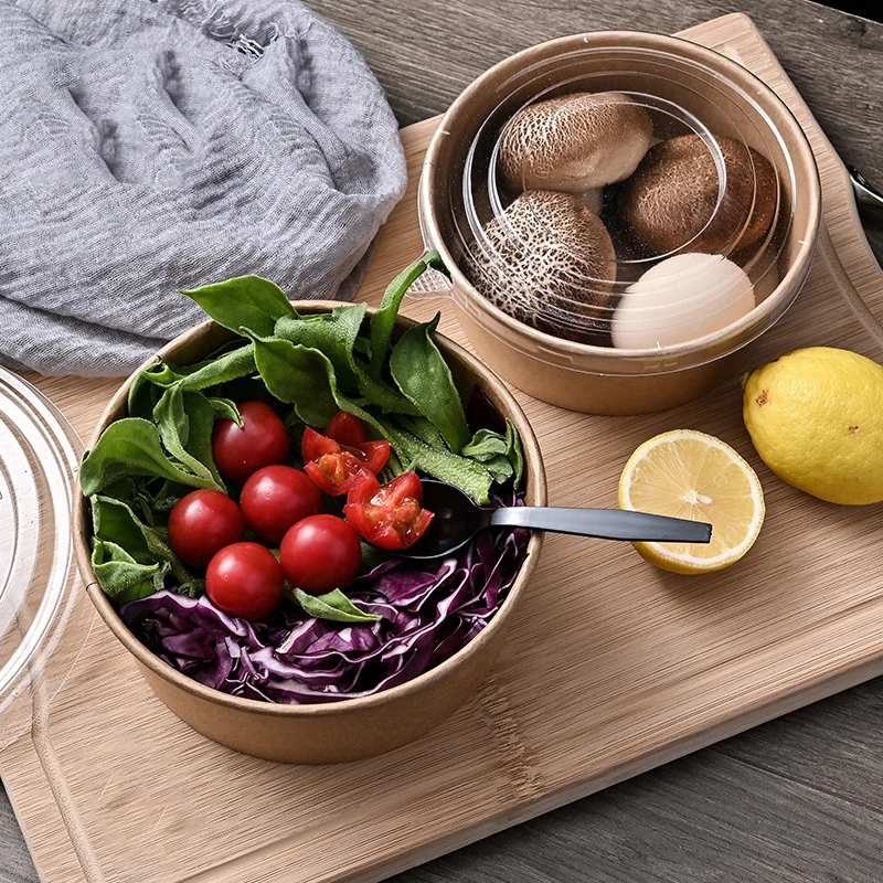 YBY OEM/ODM Cajas Kraft Custom Disposable Round Salad Bowl Food Packing Takeaway Soup With PP