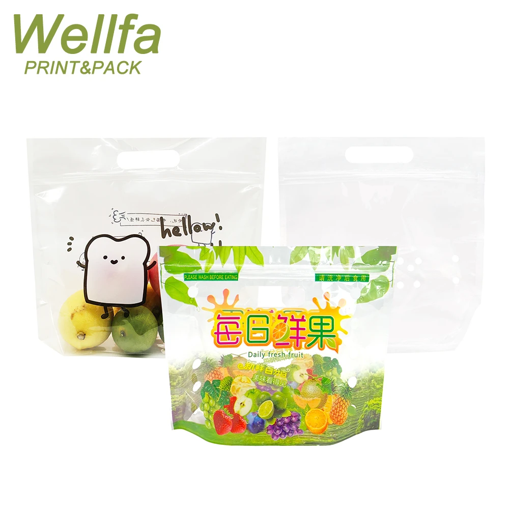 Custom Cold Anti Fog With Handel Slider Zipper Vent Holes Plastic Frozen Food Vegetable Lemon Packaging Bag