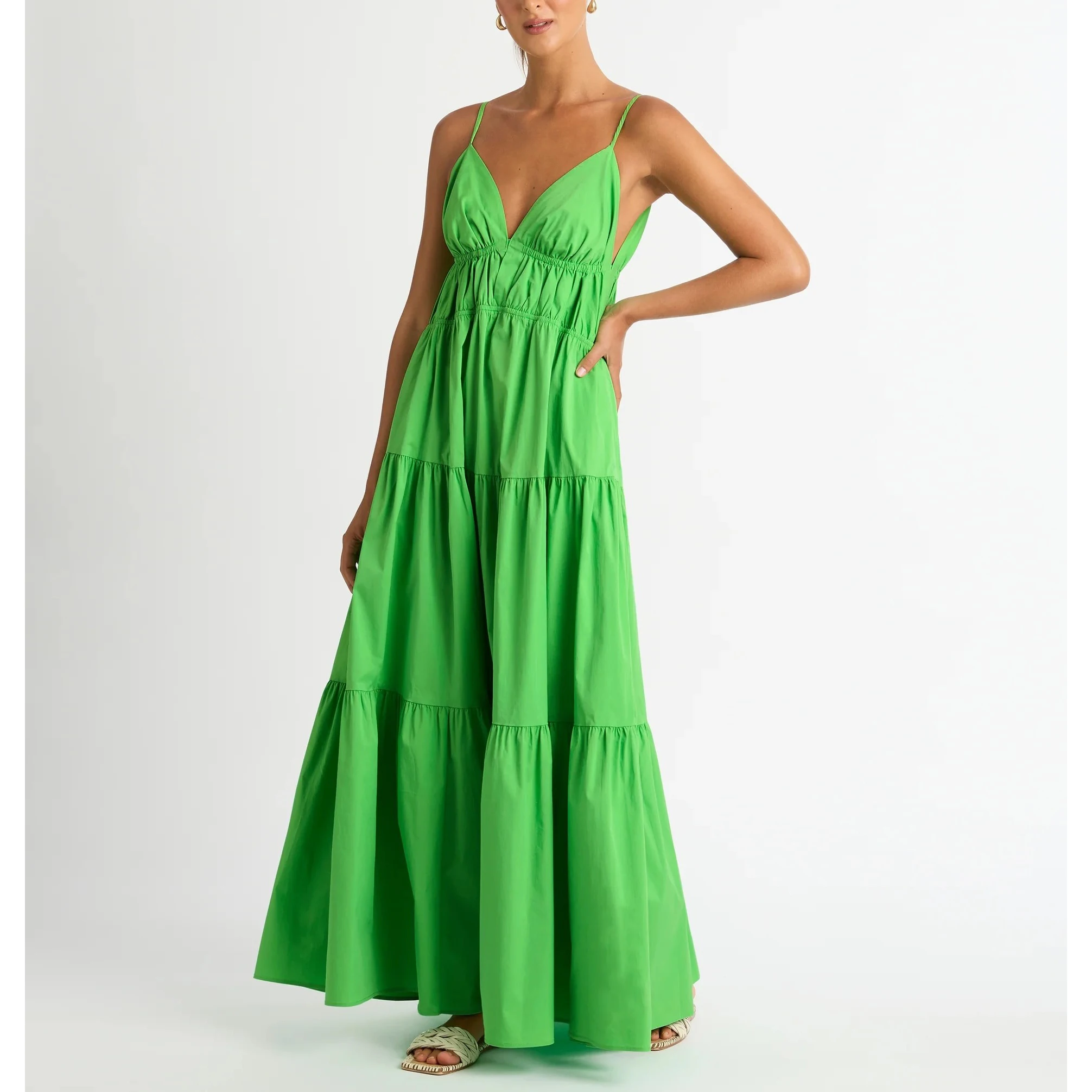 2024 Fashion Ladies Split Sundress Vestidos Sexy Slip Dresses Women Elegant Deep V Neck Maxi Dress