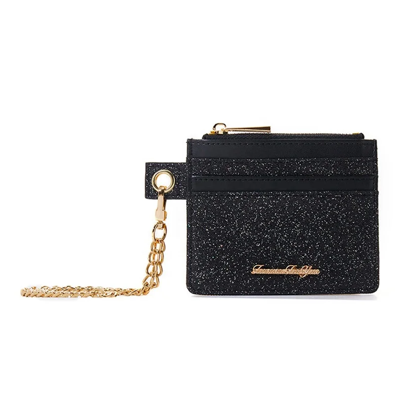 
Wholesale Mini Shiny Zipper Keychain Strap Portable Laser PU Leather Wallet Ladies Waterproof keychain card wallets for women 