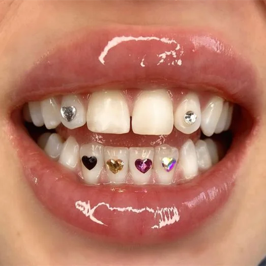 Best Seller Fashion Colorful Heart Shape For Starter Kit Lead Free Heart Tooth Crystals Tooth Gem Jewelry Stones