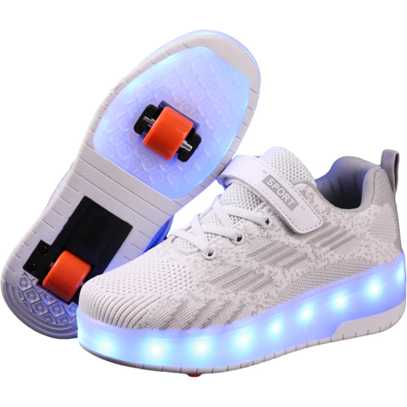 Прогулочная обувь для мальчиков и девочек, новая детская легкая спортивная обувь со светодиодами и USB-зарядкой на одном колесе и двух колесах