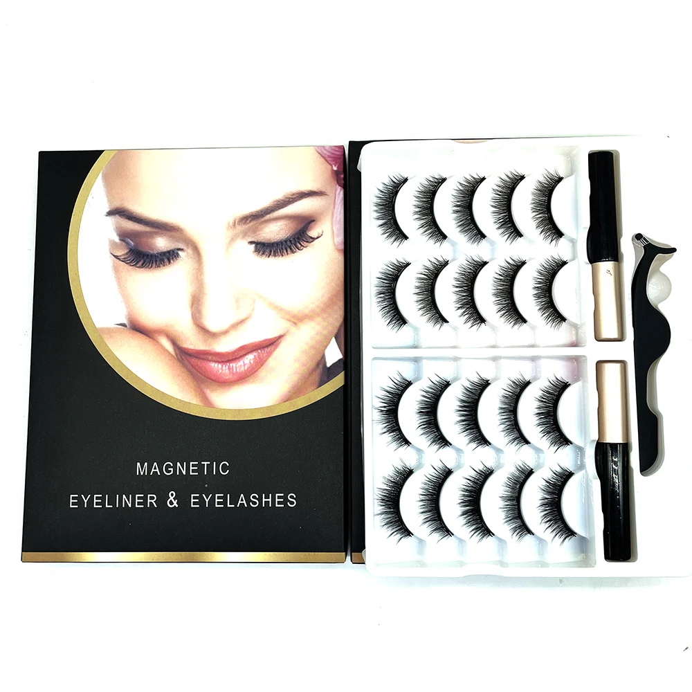 10 Magnetic Eyelashes with Eyeliner Kit 5D Magnetic Lashes Natural Liquid Eye Liner for Magnet Lash Set Reusable Glue,Tweezers