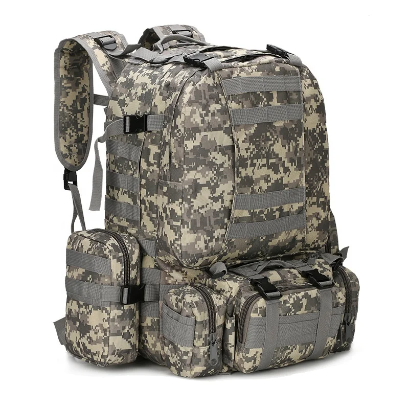 Camouflage Fishing Backpack Nylon Outdoor 3-Day Pack 50L Survival Rucksack 600D Molle Bag Perfect for Hiking Trekking