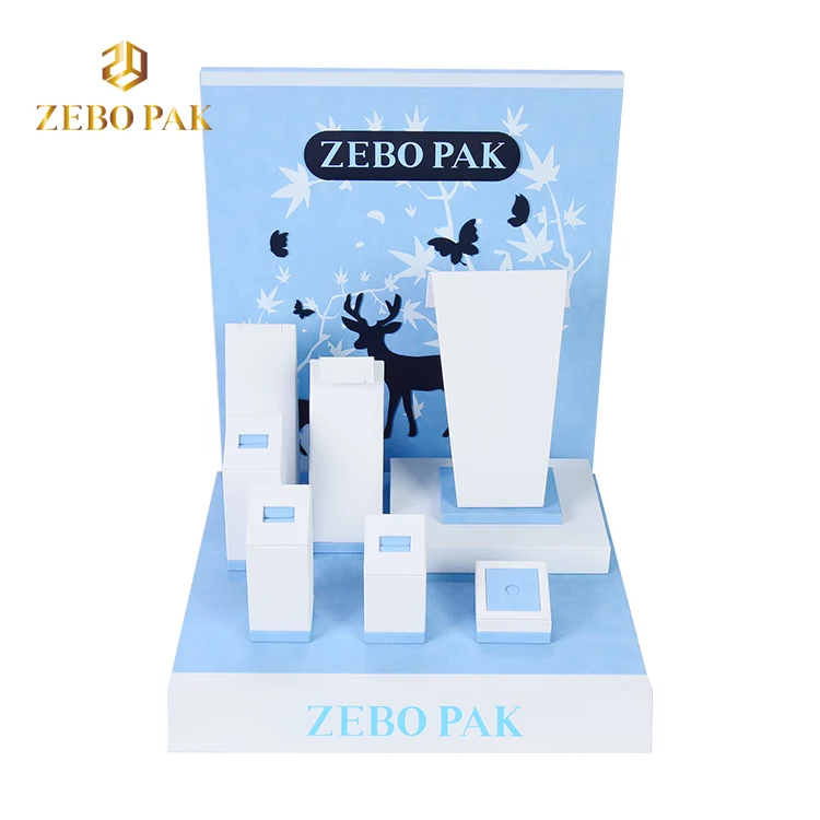 ZEBO PAK organizer show jewellery display stand sky blue PU leather jewelry jewelry display props set