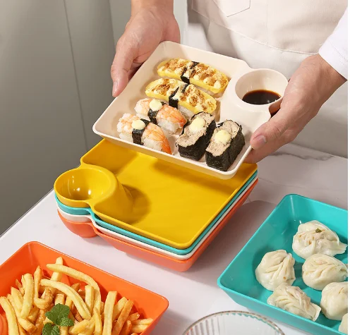 Оптовая продажа дешевая тарелка Gyoza с уксусной тарелкой пластиковая для десерта суши поднос хранения закусок