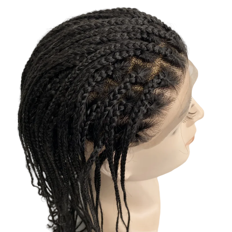 16 Inches Malaysian Virgin Human Hair Piece Natural Color 180% Density Box Braids Full Lace Wigs Male Unit for Black Woman.