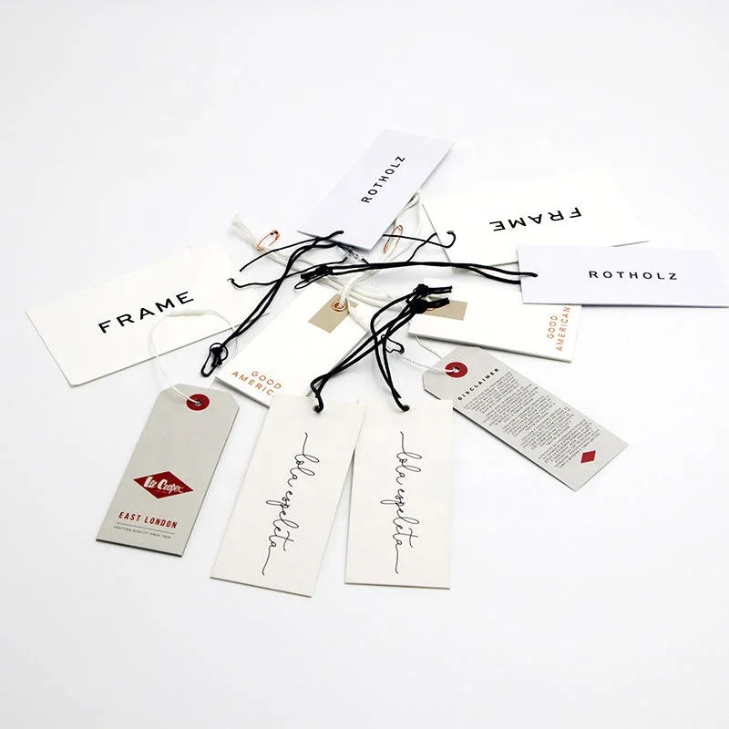 Custom Garment Swing Tags Clothes Label Print Name Logo Plastic Hang Tag With String Paper Hangtags For Clothing Own Logo