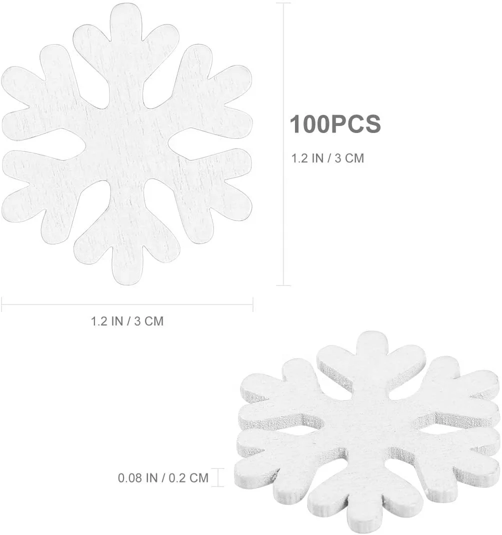 100 pieces Wooden Snowflake Decoration Mini White Snowflake Craft Handmade DIY Wood Pieces