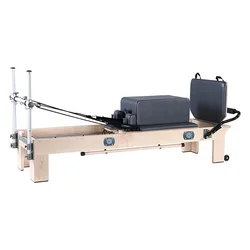 ONEMAX Pilates Reformer H1 Se Rio Adjustable Footbar Cover Fitness Exercise Maple Wood Plywood Case Natural Wood Color Studios