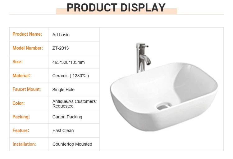 Hot Sale Bathroom Above Counter Washbasin White Countertop Sink Ceramic Art wash basin